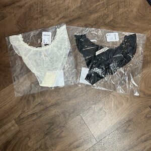 Free People Intimately Lace Undies 2 Pairs Black and Cream